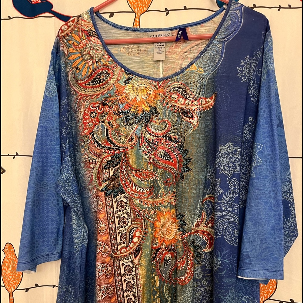 Blue printed pull over top - Catherines 3XWP - 26/28 WP   PETITE